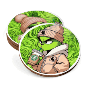 Milennial Grinch and Grinchette Drink Coasters