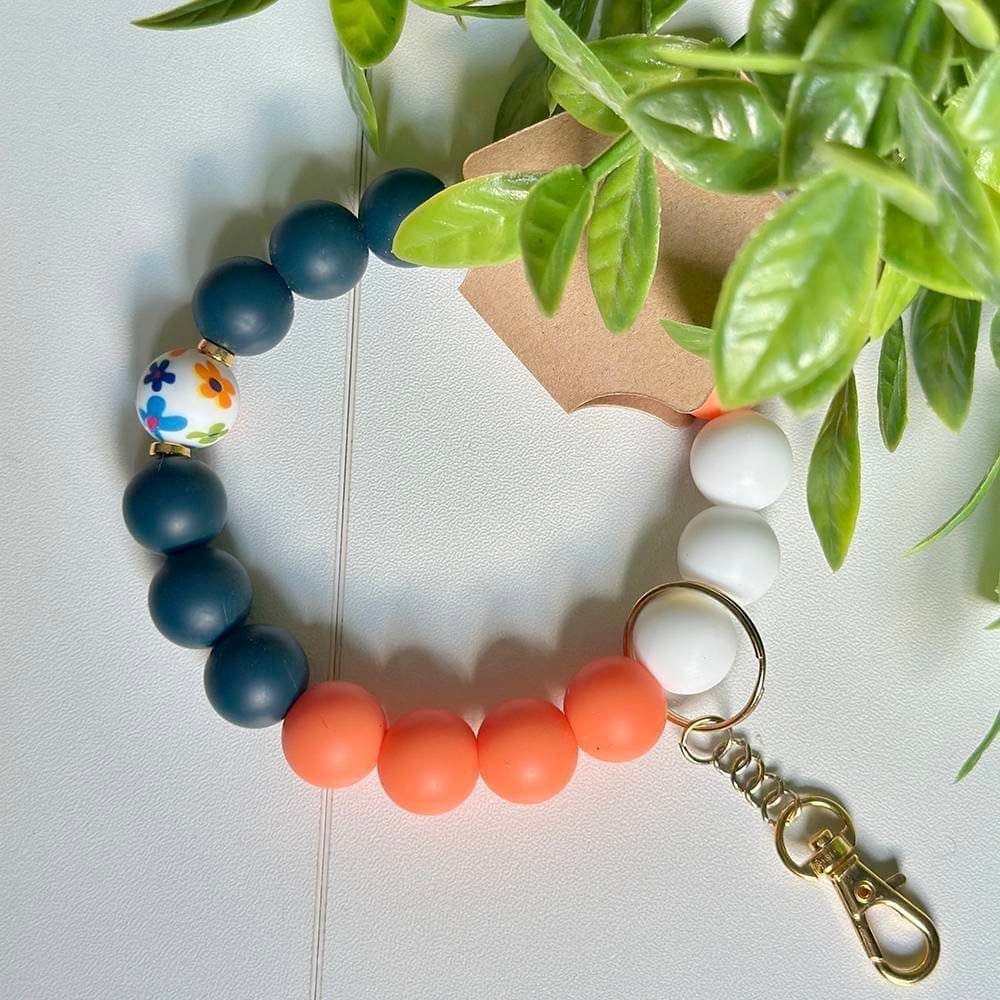 Retro Flowers Beaded Keychain Wristlet