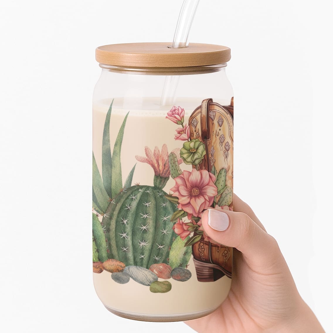 Pink Desert Cowgirl Frosted Glass Cup - Image 3