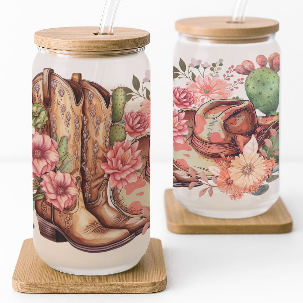 Pink Desert Cowgirl Frosted Glass Cup - Image 4