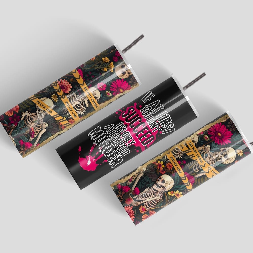 Floral True Crime Skeletons Stainless Steel Tumbler - Image 4