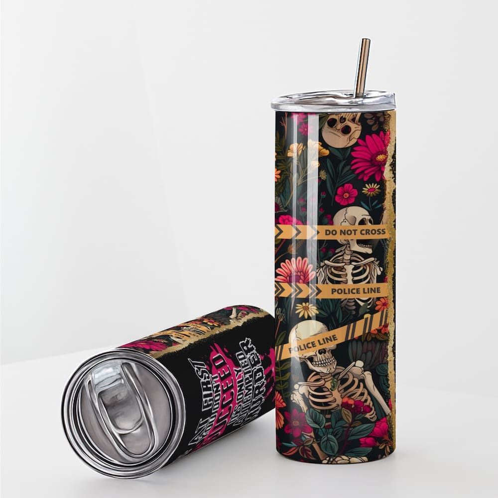 Floral True Crime Skeletons Stainless Steel Tumbler - Image 6