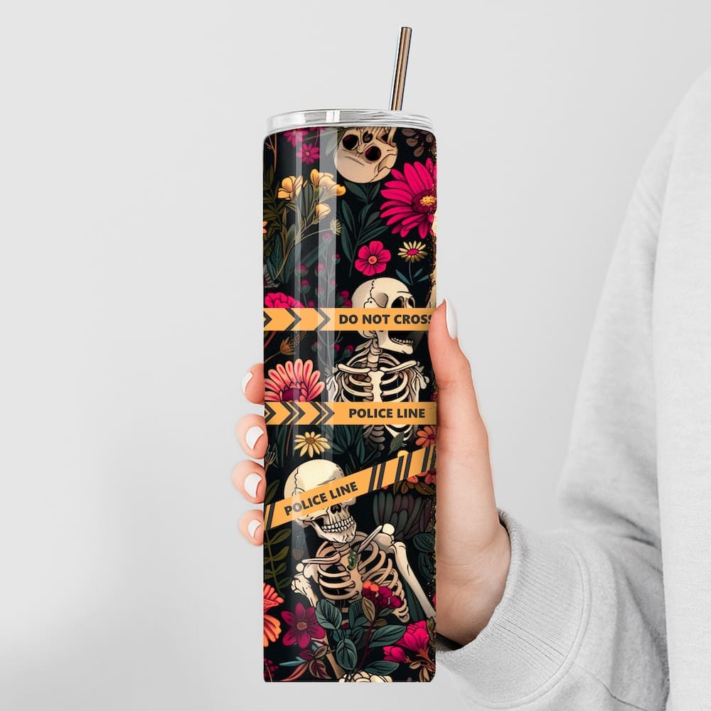 Floral True Crime Skeletons Stainless Steel Tumbler - Image 3