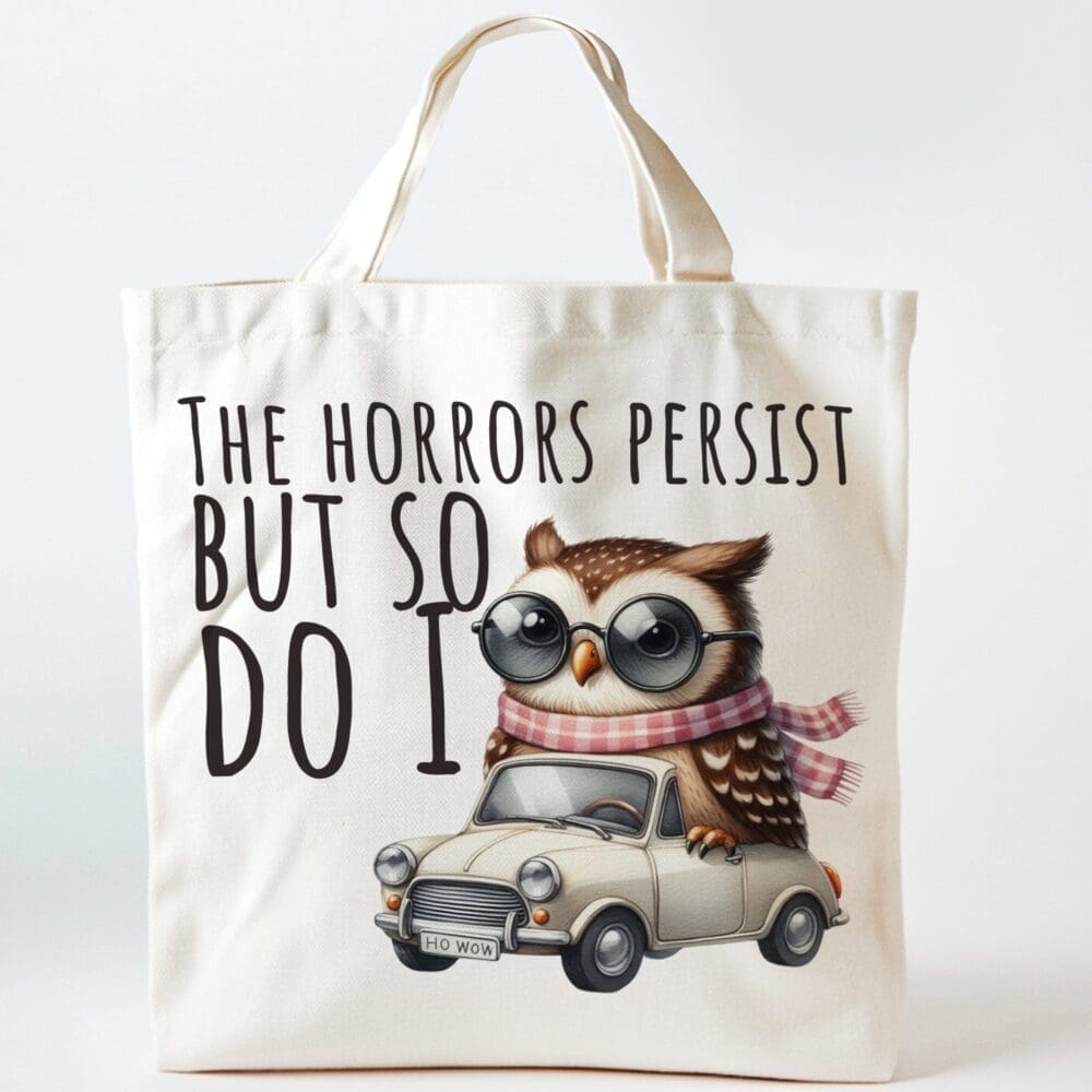 'The Horrors Persist' Owl Mini Canvas Tote Bag