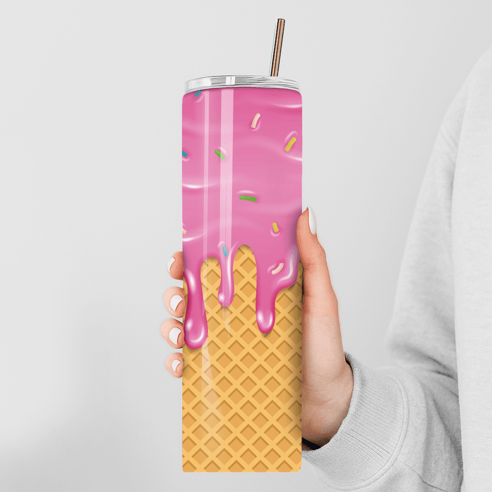 Pink Drip Icecream Cone Stainless Steel Tumbler - Image 3