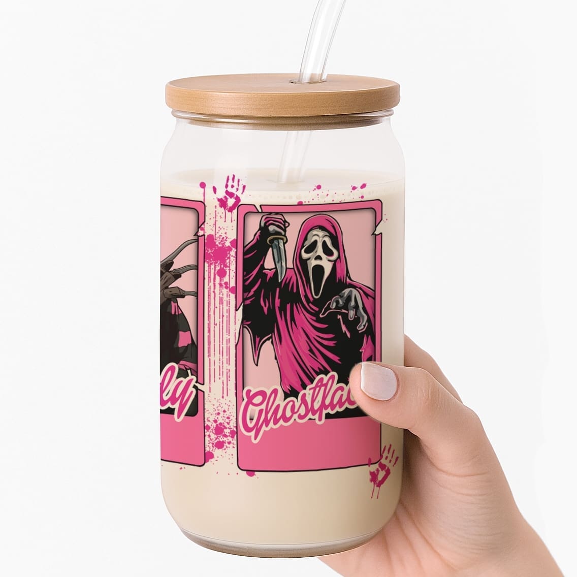 Girly Pop Halloween Serial Killers Frosted Glass Cup - Image 3