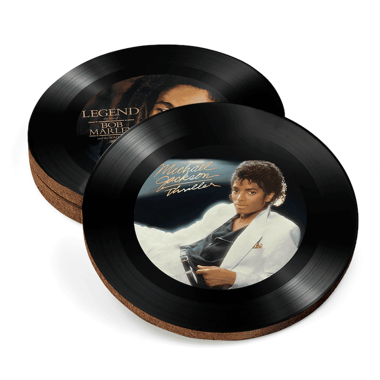 Bob Marley, Prince, Jimi Hendrix, Michael Jackson Vinyl Record Coasters