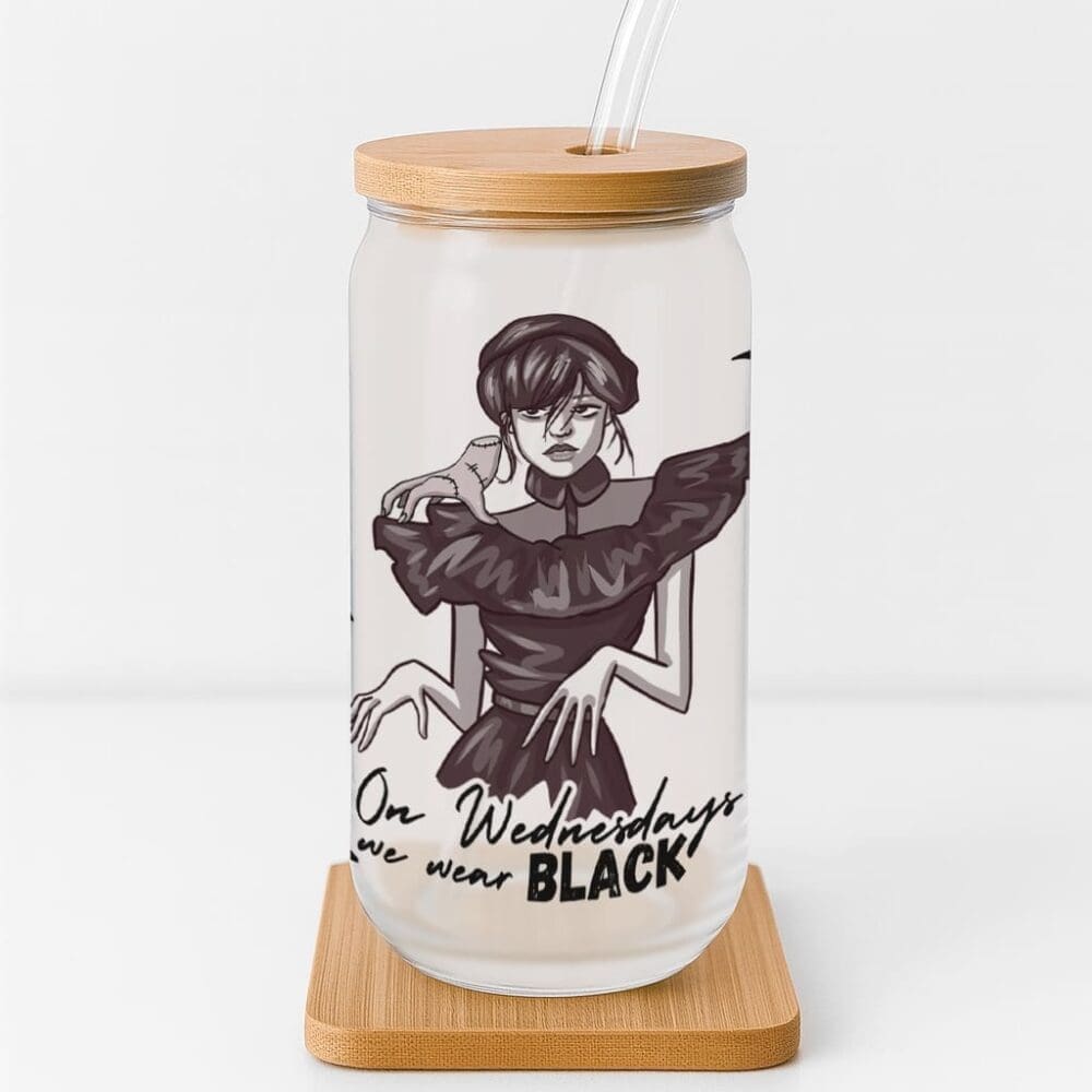 'On Wednesdays We Wear Black' Glass Can Cup