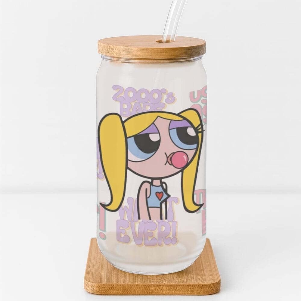 Bubbles Powerpuff Girls Y2K Frosted Glass Cup