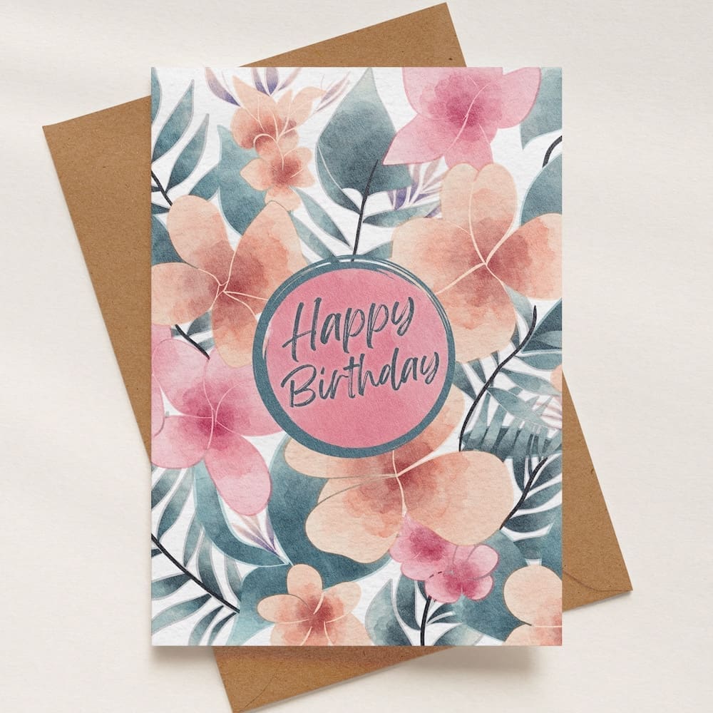 Floral Watercolour Style Happy Birthday Card