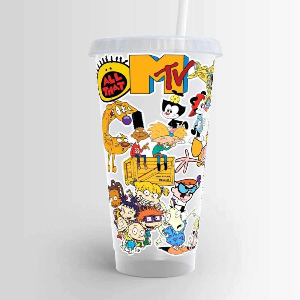 90s Kid Characters Plastic Cold Cup
