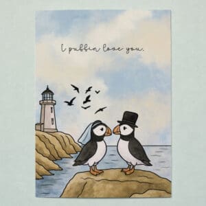 'I Puffin Love You' Watercolour Style Card