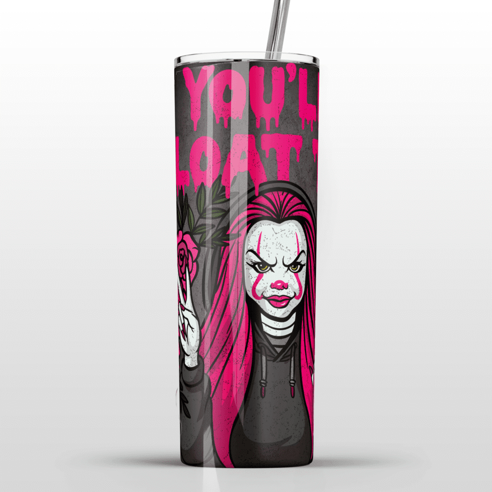 Killer Clowncore Pink Floral Halloween Stainless Steel Tumbler