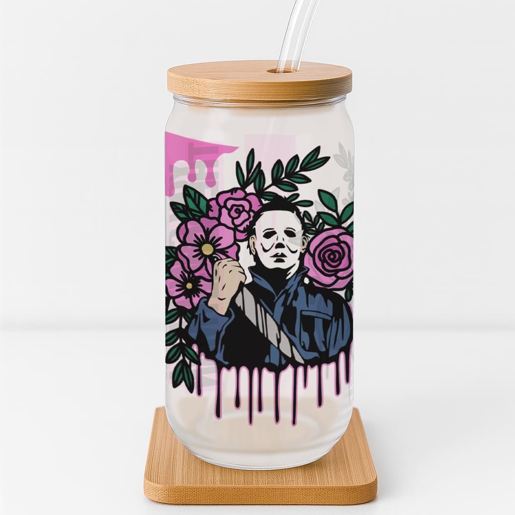 Floral Boogeyman Horror-Inspired Halloween Frosted Glass Cup