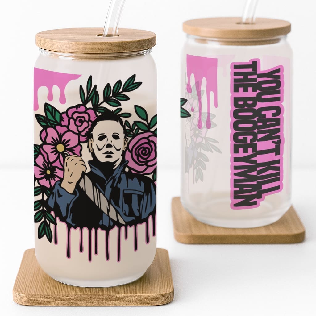 Floral Boogeyman Horror-Inspired Halloween Frosted Glass Cup - Image 3