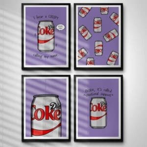 Emotional Support Diet Coke Art Prints Set of 4