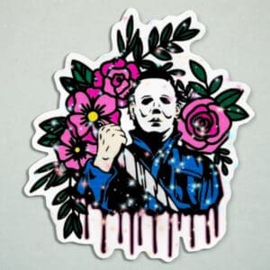 Floral Michael Myers Halloween Glitter Sticker