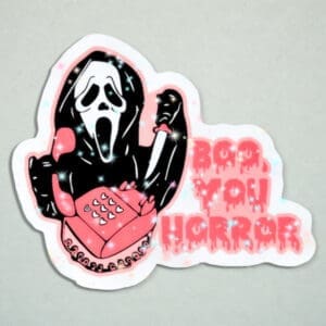 Ghostface "Boo, You Horror" Halloween Glitter Sticker