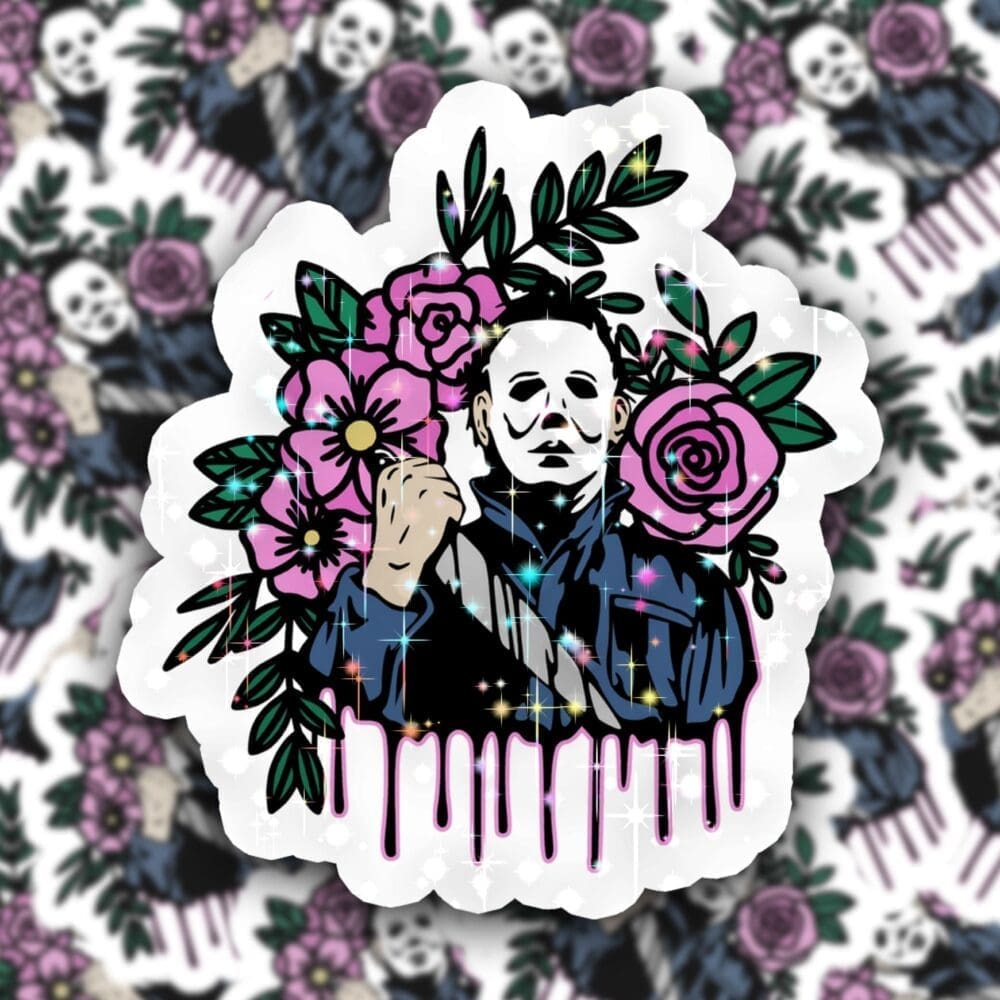 Floral Michael Myers Halloween Glitter Sticker