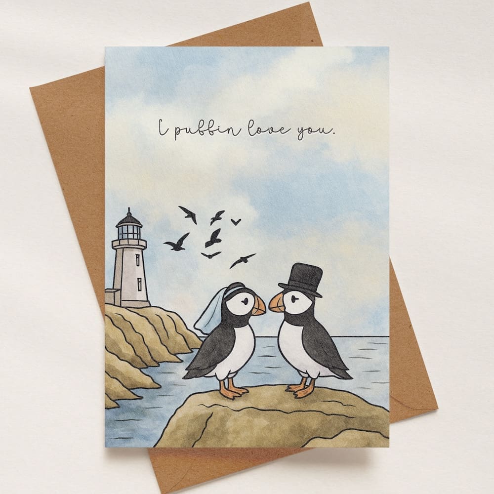 'I Puffin Love You' Watercolour Style Card